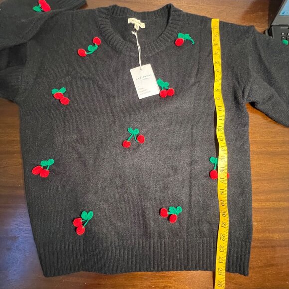 3D Knit Cherry Sweater Oversized Slouchy Black Whimsigoth Preppy Indie Medium - Picture 7 of 10